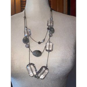 Three Strand Cracked Square Acrylic And Silver Bead Necklace -- 28"